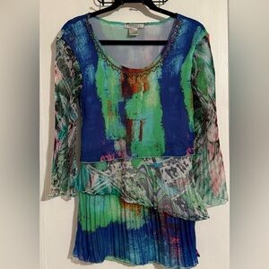 Alberto Makali Blue and Green Abstract Blouse